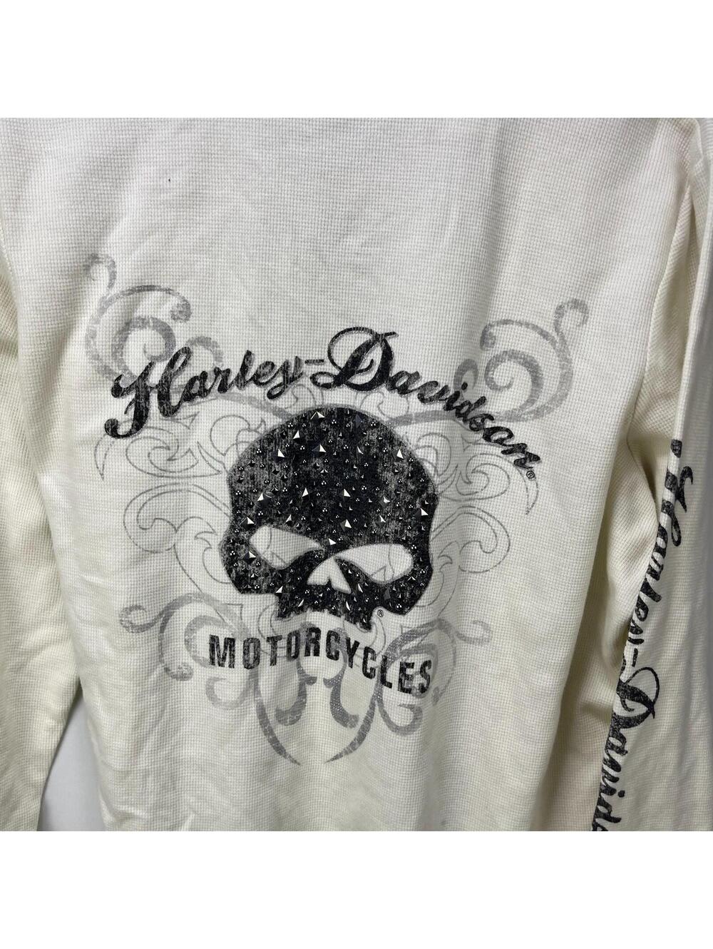 Vintage Harley Davidson Rhinestone Skull Thermal Hoodie 2W - Picture 2 of 12